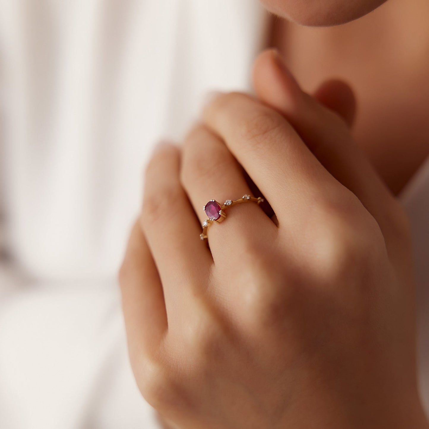 14k Gold Dainty Diamond Genuine Ruby Ring