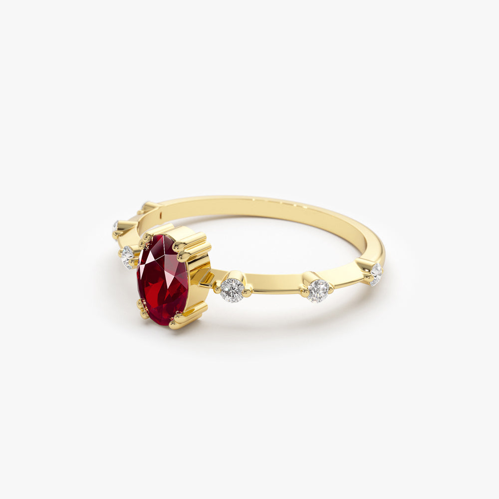 14k Gold Dainty Diamond Genuine Ruby Ring - Geum Jewels
