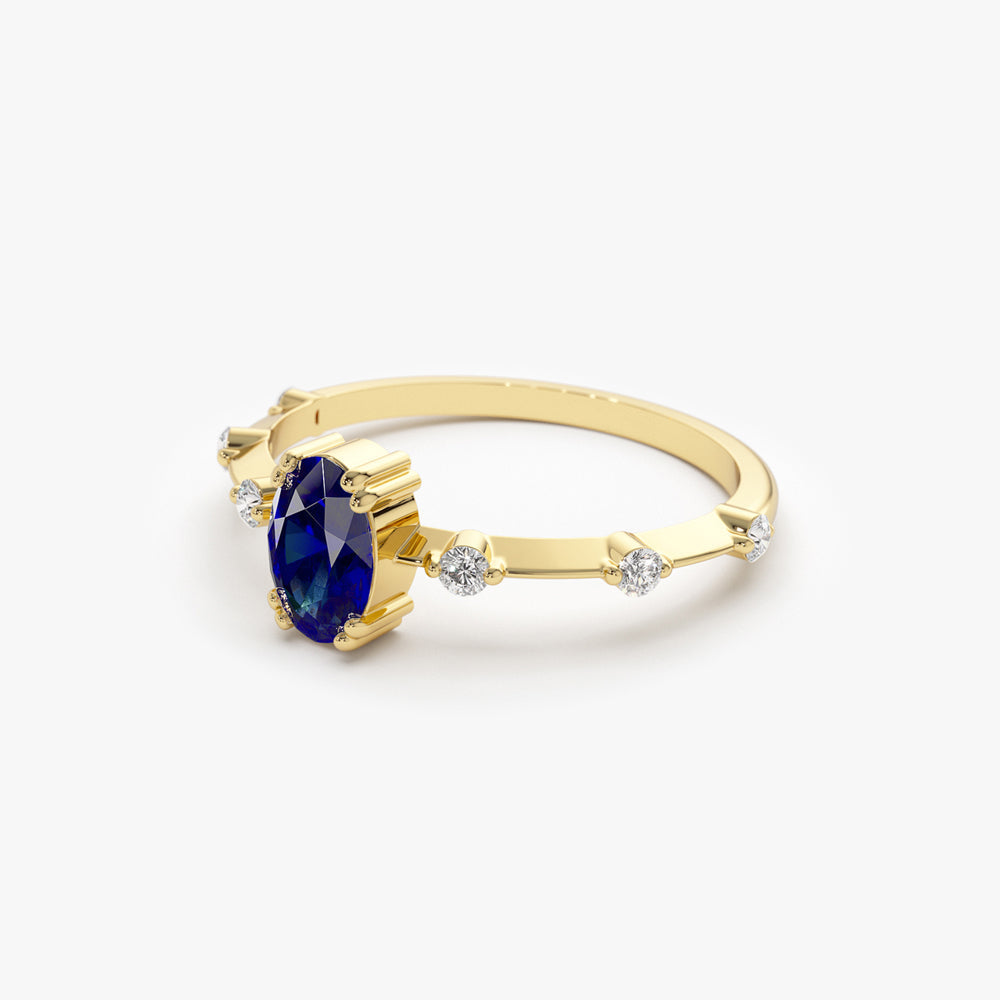 14k Gold Dainty Diamond Genuine Sapphire Ring - Geum Jewels