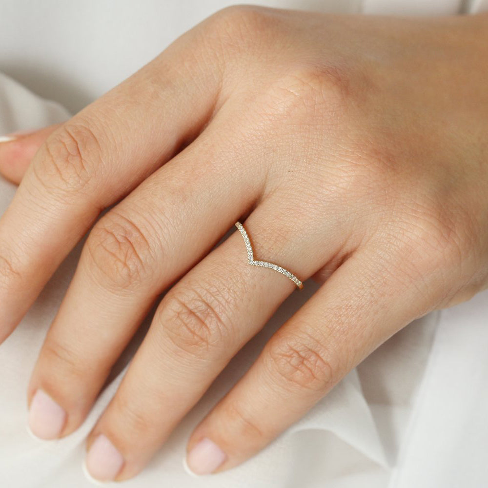 14K Gold Diamond Chevron Ring