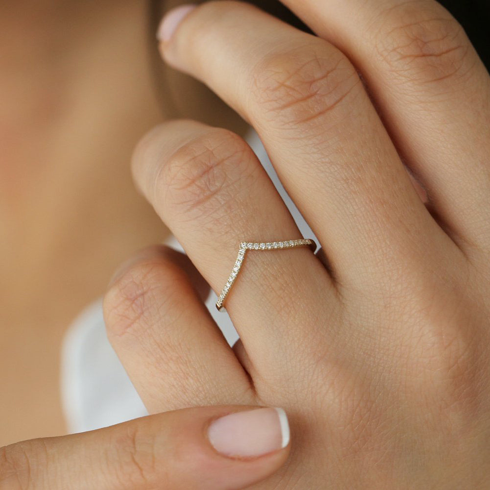 14K Gold Diamond Chevron Ring