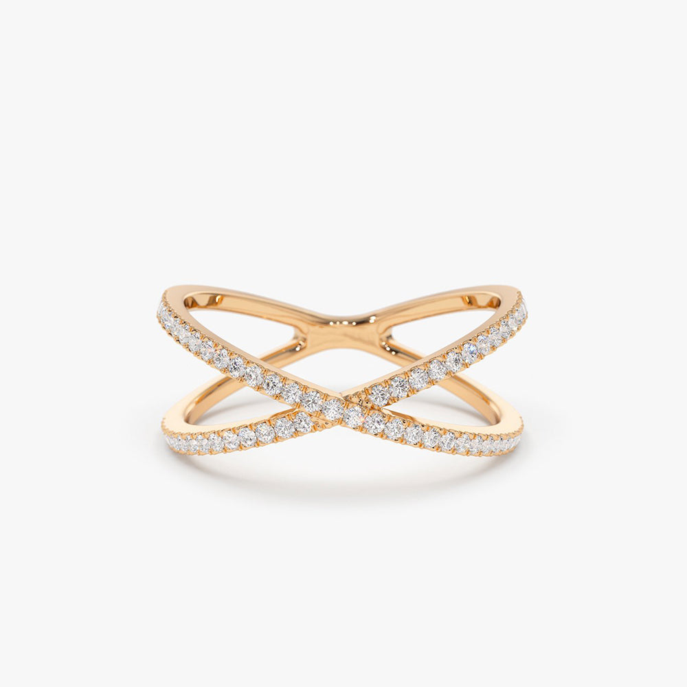 14K Gold Diamond Criss Cross Pave Ring - Geum Jewels