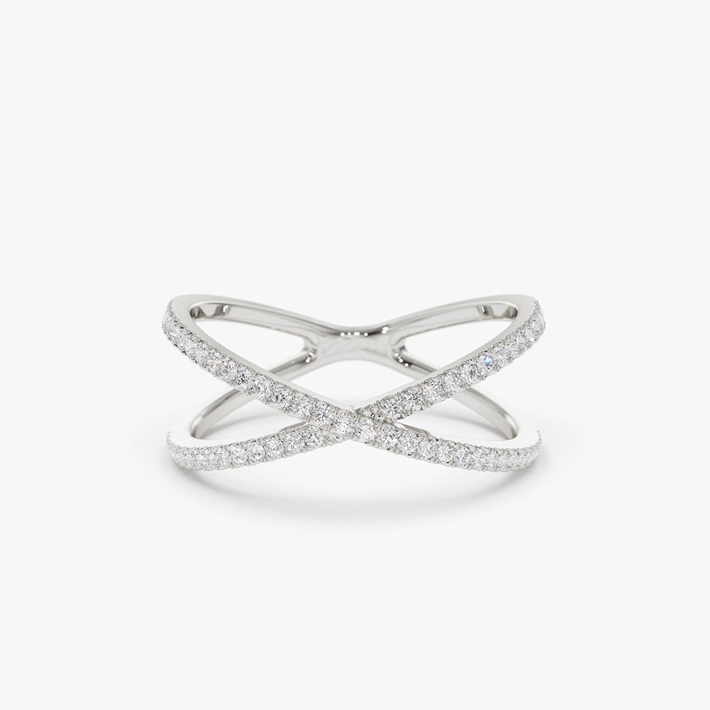 14K Gold Diamond Criss Cross Pave Ring - Geum Jewels