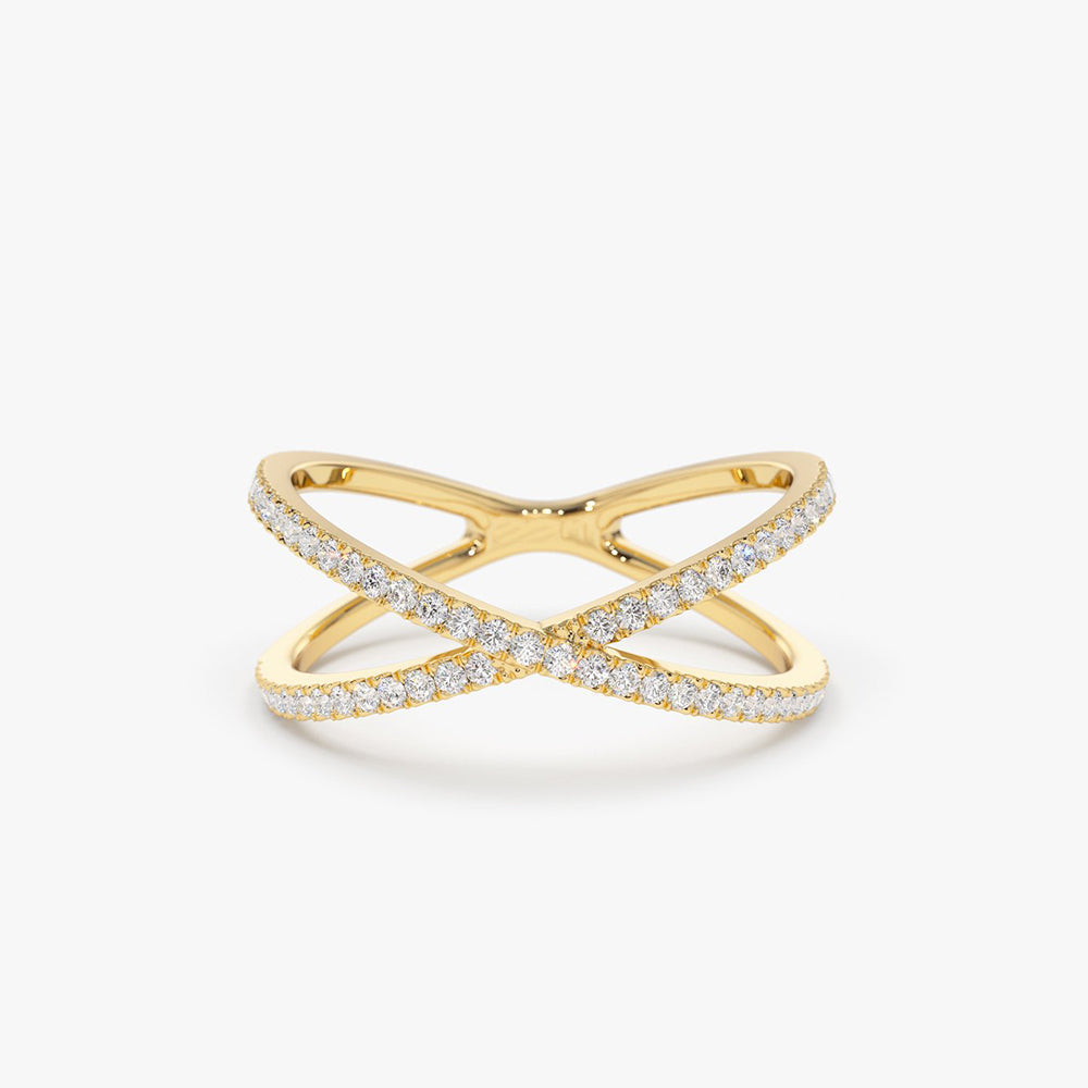 14K Gold Diamond Criss Cross Pave Ring - Geum Jewels