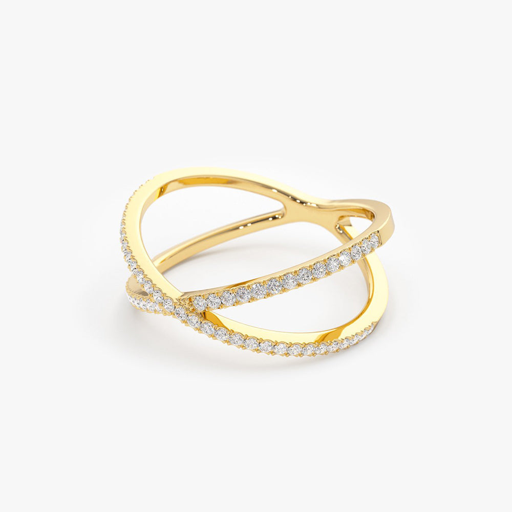 14K Gold Diamond Criss Cross Pave Ring - Geum Jewels