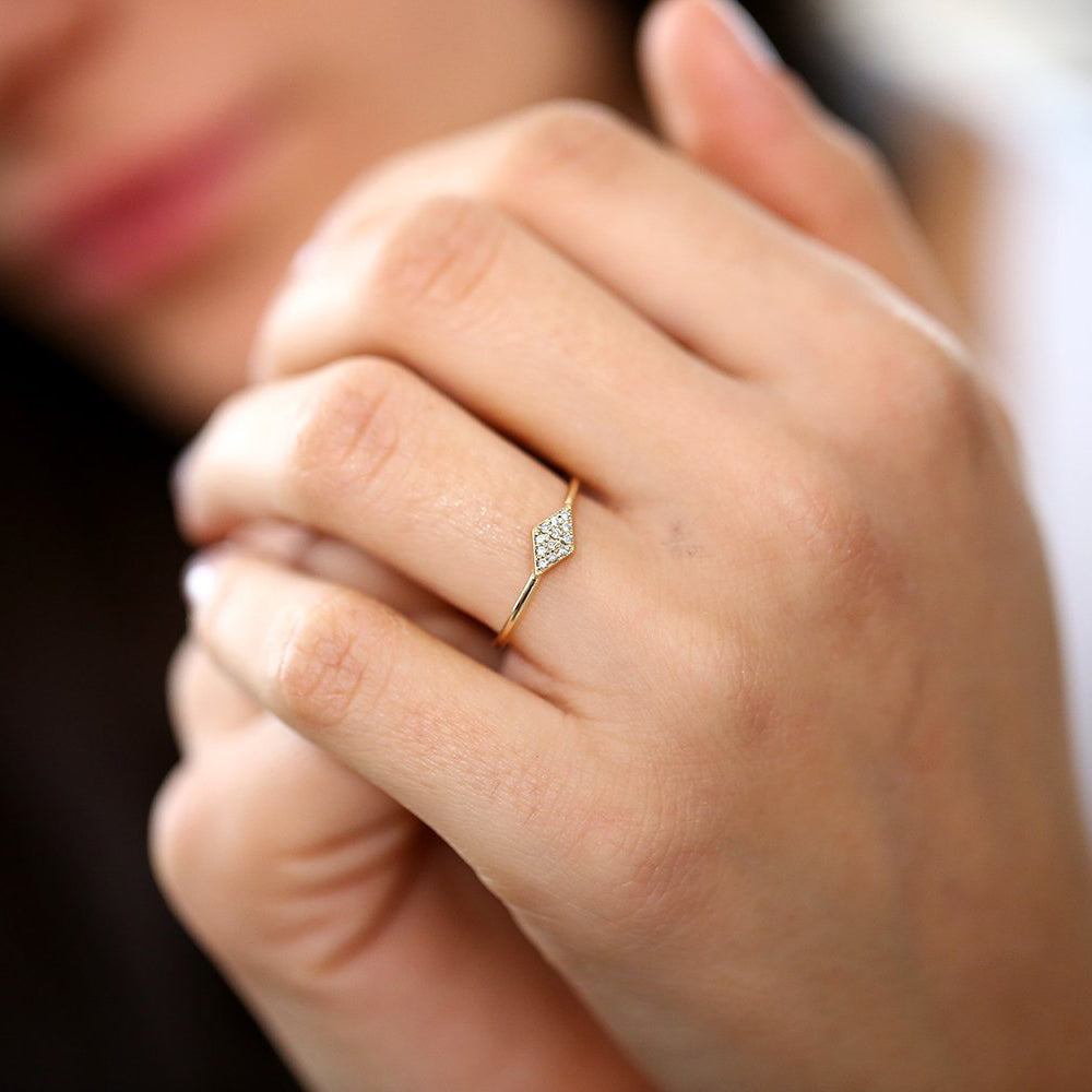 14K Gold Diamond Shape Micro Pave Ring