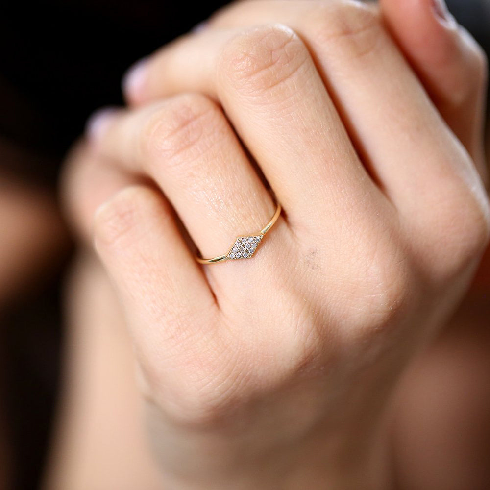 14K Gold Diamond Shape Micro Pave Ring