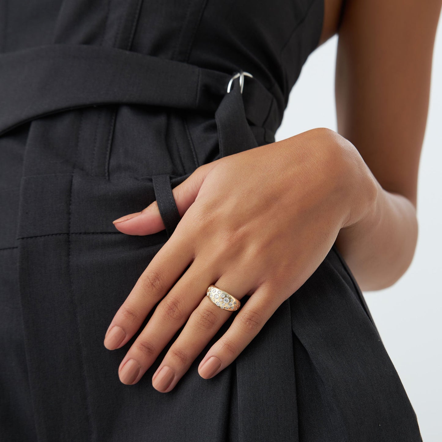 14k Gold Flush Setting Cluster Dome Ring