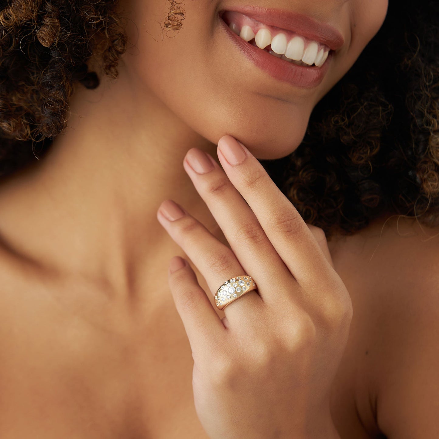 14k Gold Flush Setting Cluster Dome Ring