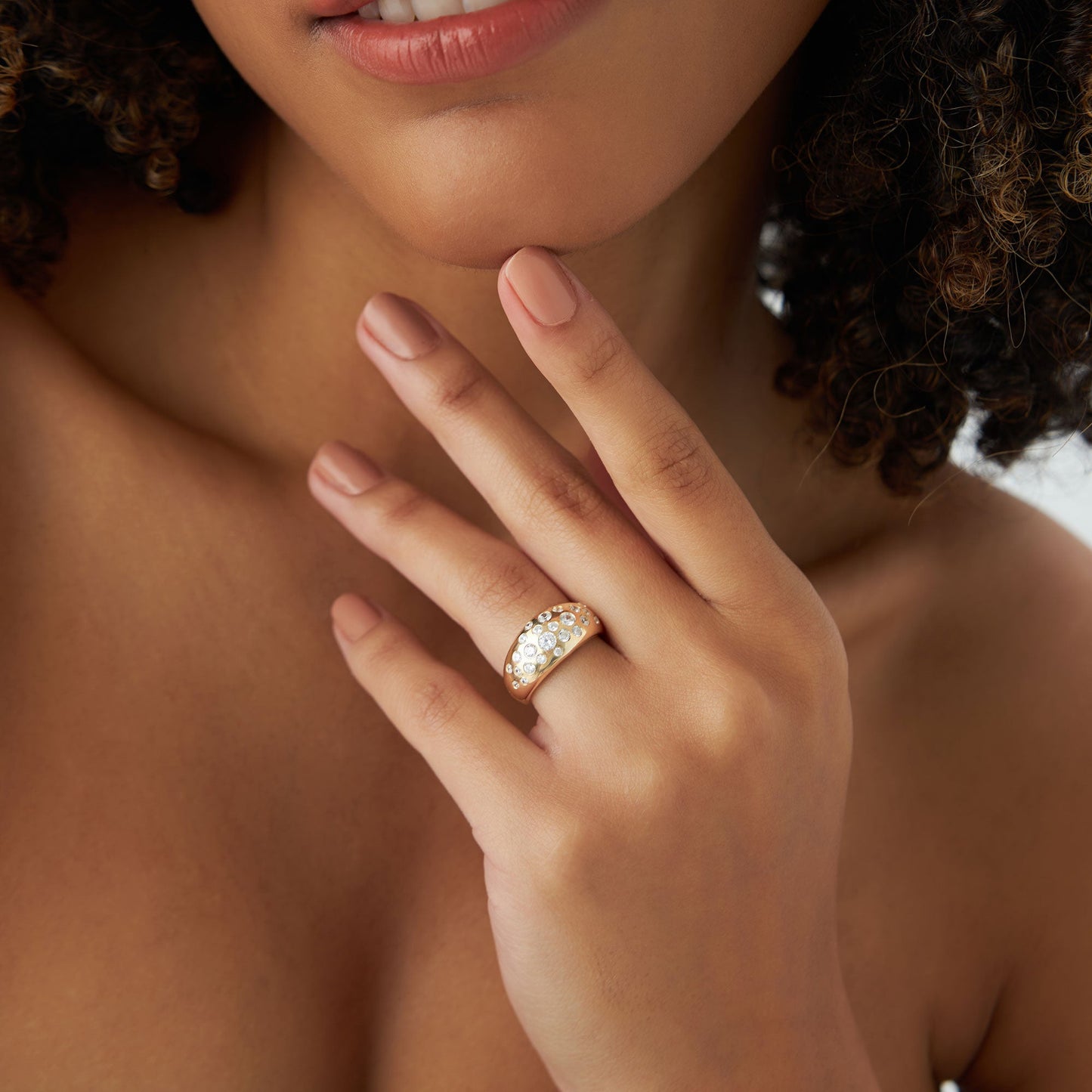 14k Gold Flush Setting Cluster Dome Ring