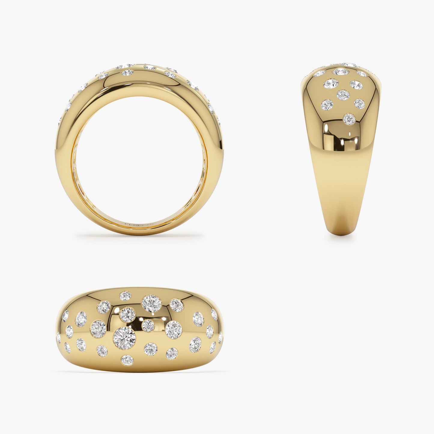 14k Gold Flush Setting Cluster Dome Ring