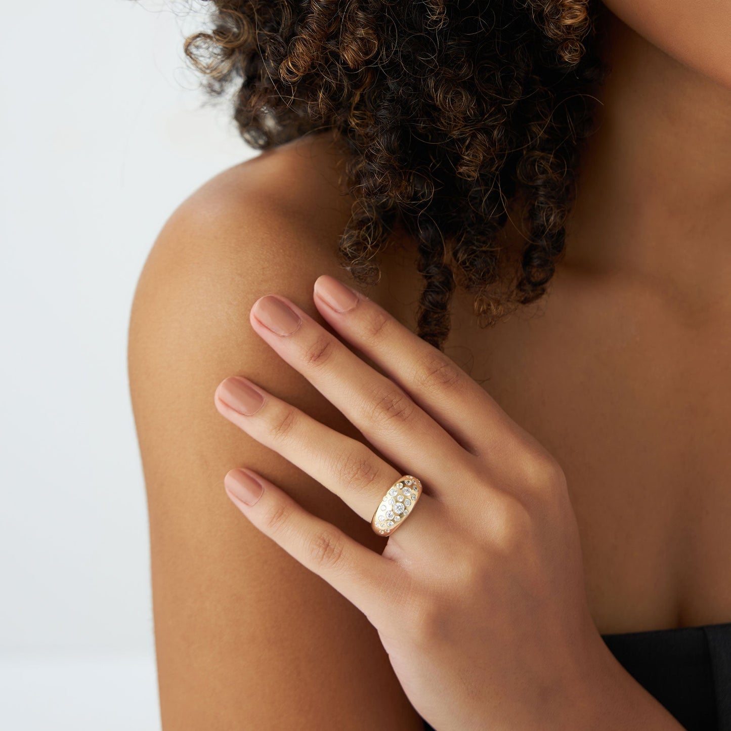 14k Gold Flush Setting Cluster Dome Ring