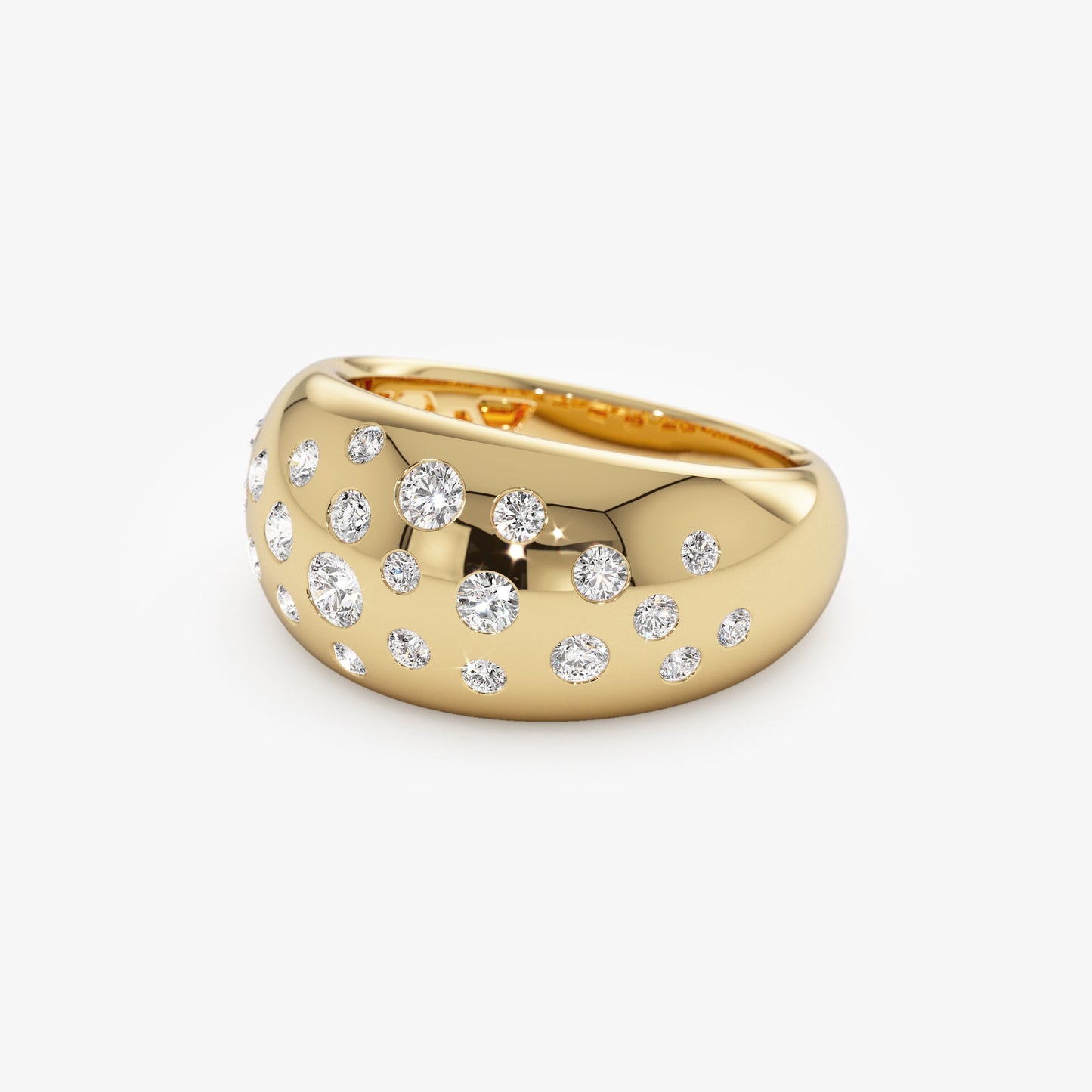 14k Gold Flush Setting Cluster Dome Ring - Geum Jewels