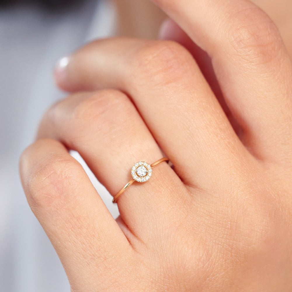 14K Gold Halo Diamond Ring