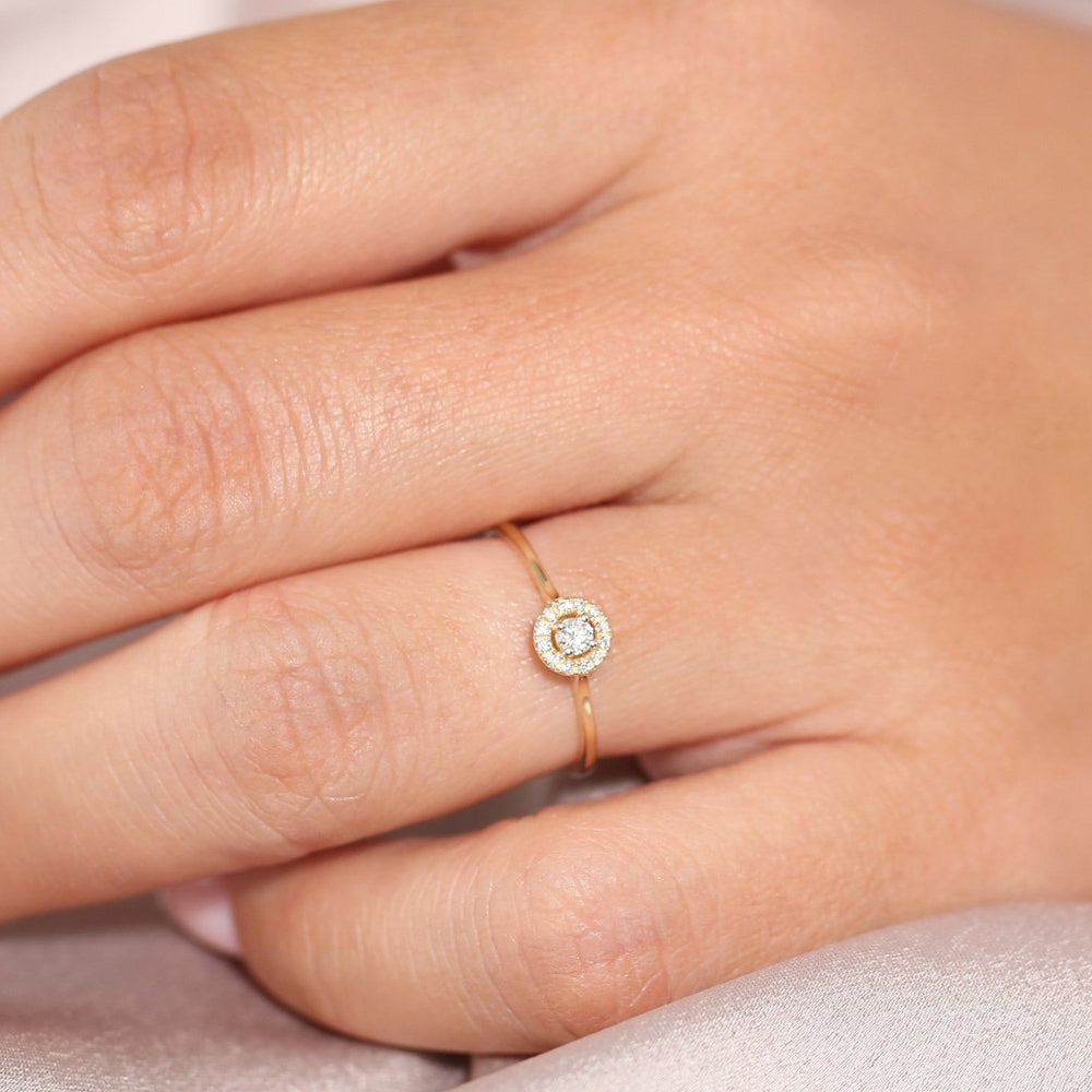 14K Gold Halo Diamond Ring
