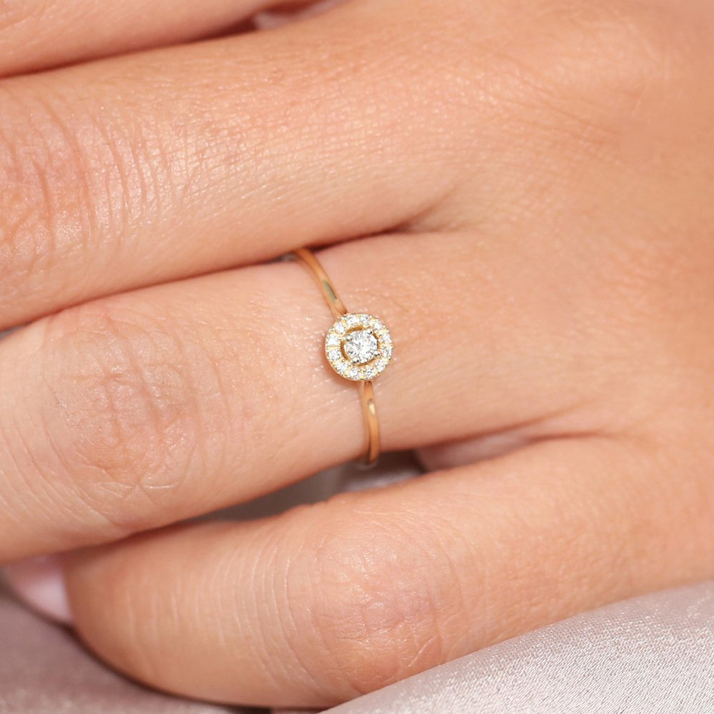 14K Gold Halo Diamond Ring