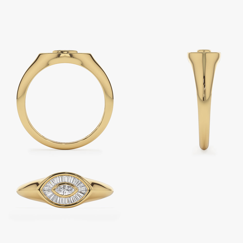 14k Gold Marquise Shape Baguette Diamond Ring
