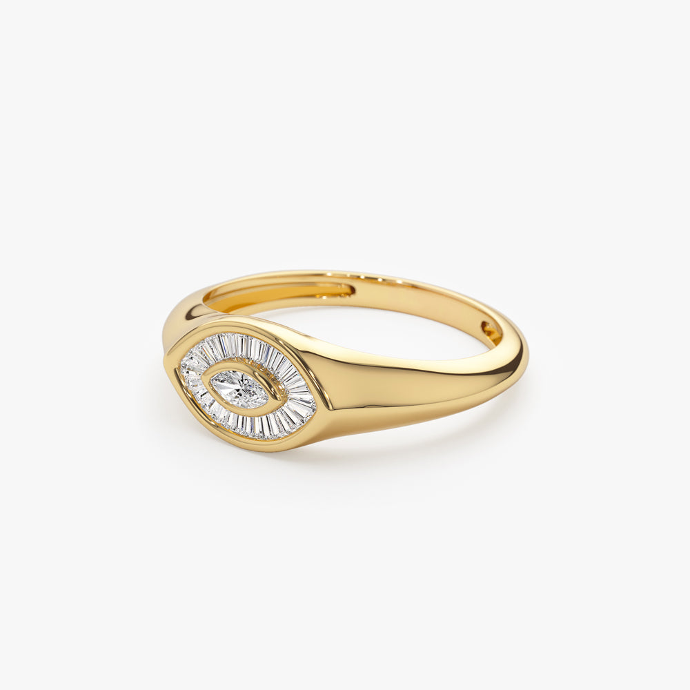 14k Gold Marquise Shape Baguette Diamond Ring - Geum Jewels