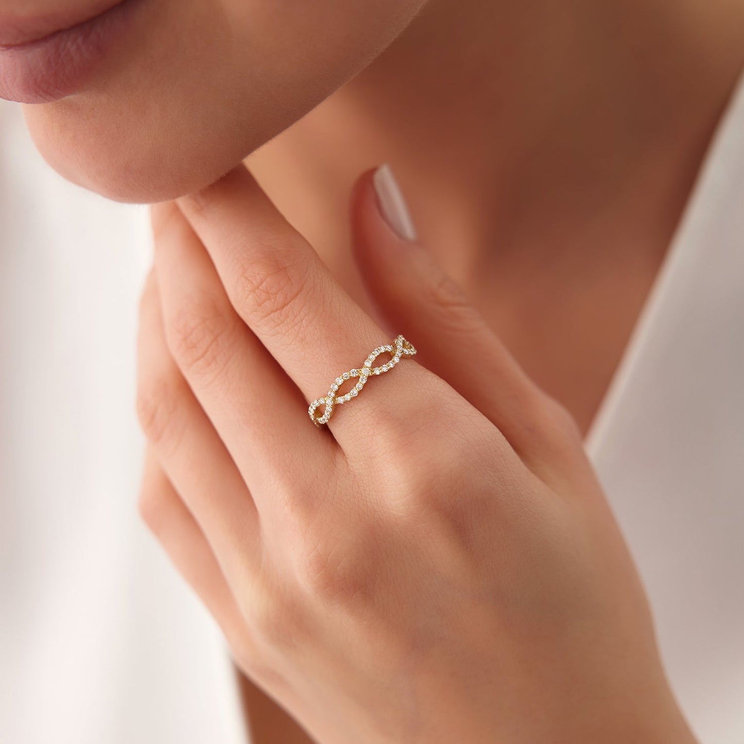 14K Gold Micro Pave Set Diamond Infinity Ring