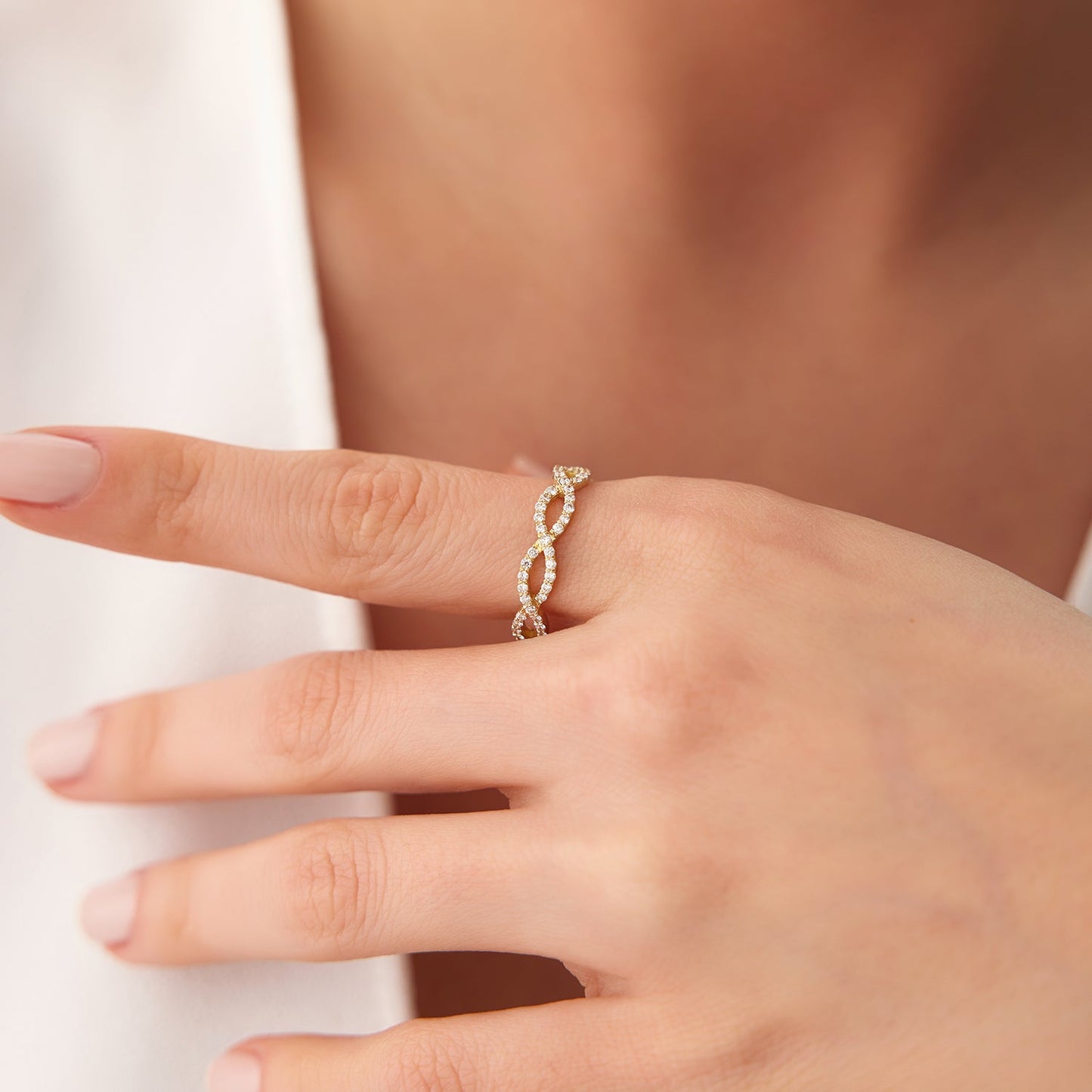 14K Gold Micro Pave Set Diamond Infinity Ring