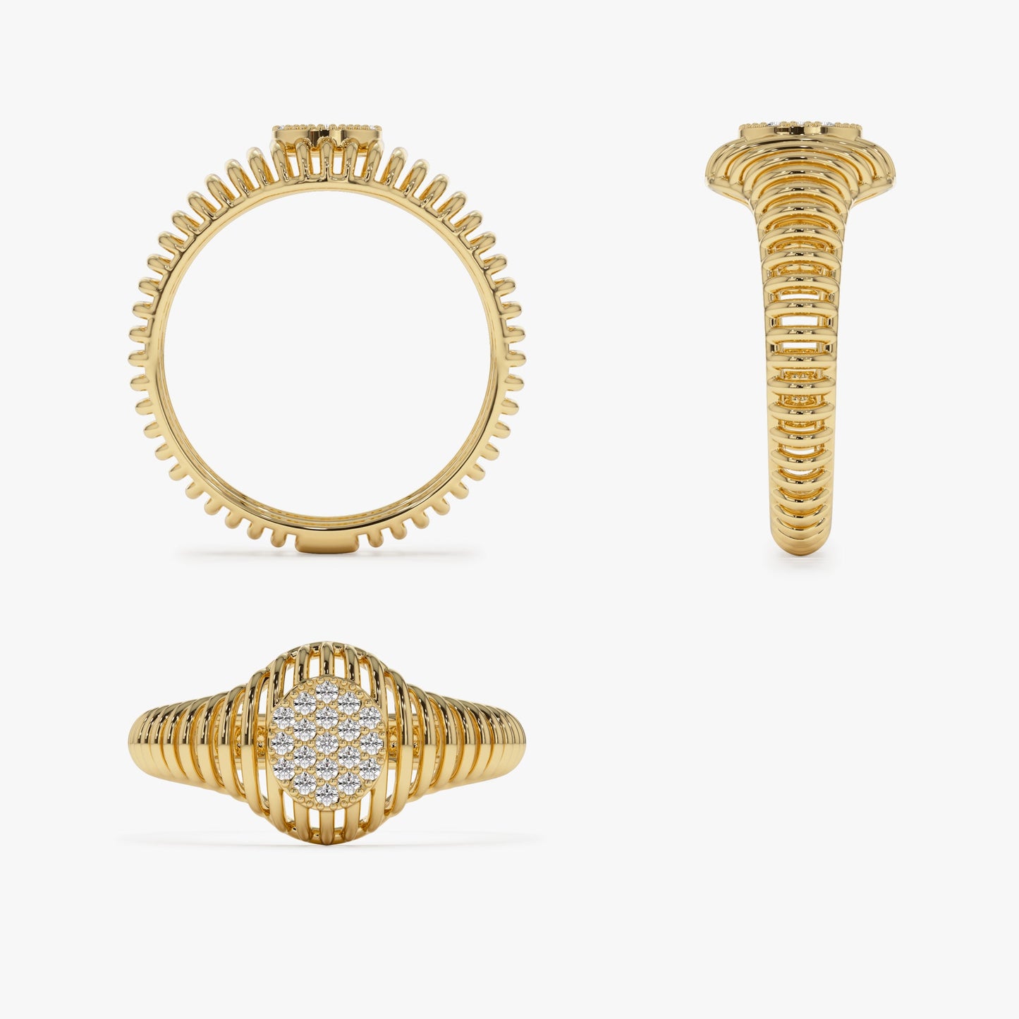 14k Gold Ribbed Oval Signet Ring