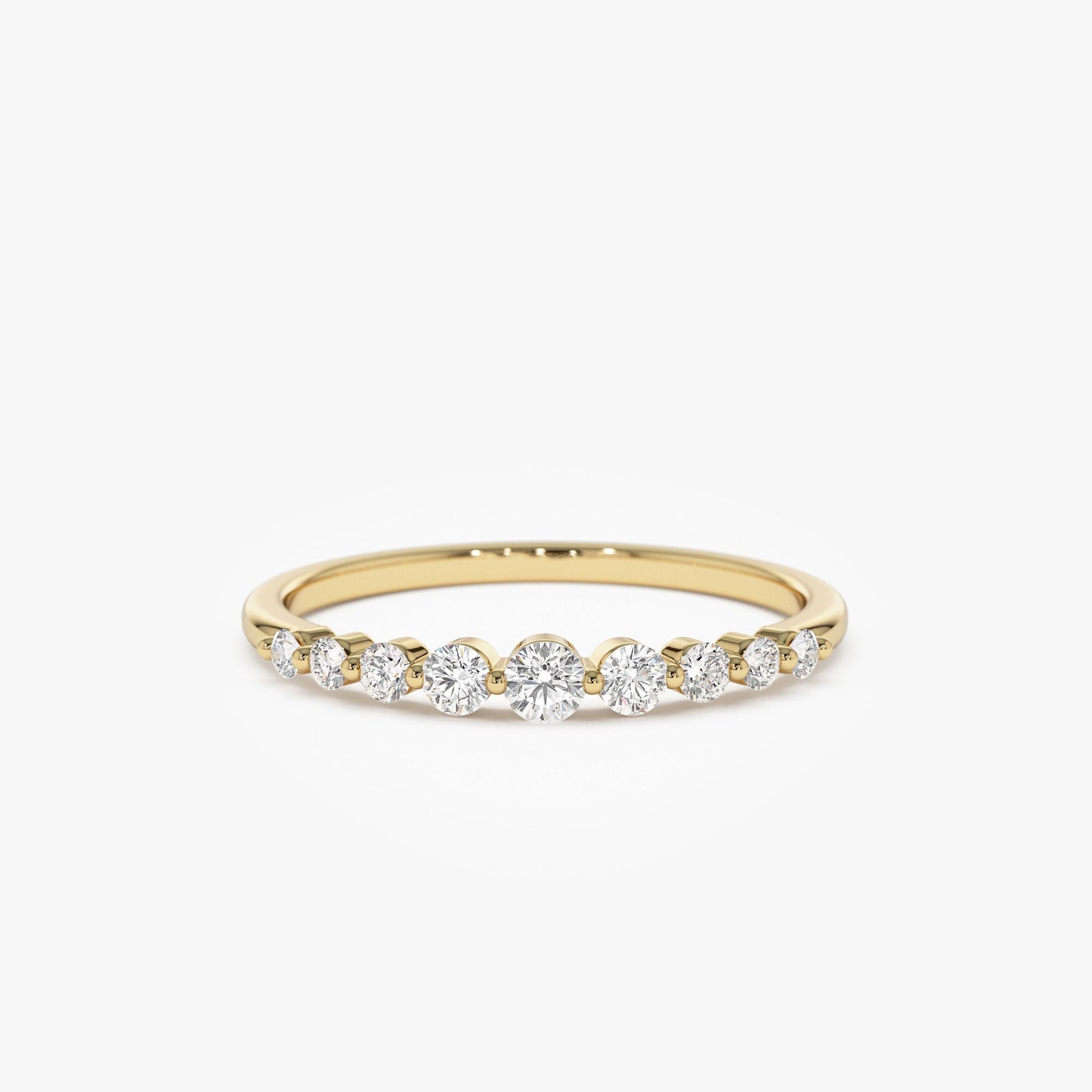 14k Gold Shared Prong Graduating Diamond Wedding Ring - Geum Jewels