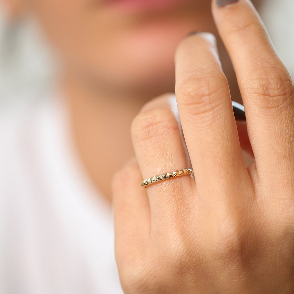 14K Gold Spike Pyramid Eternity Ring