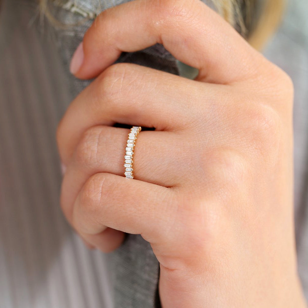 14K Gold Stackable Vertical Baguette Diamond Ring