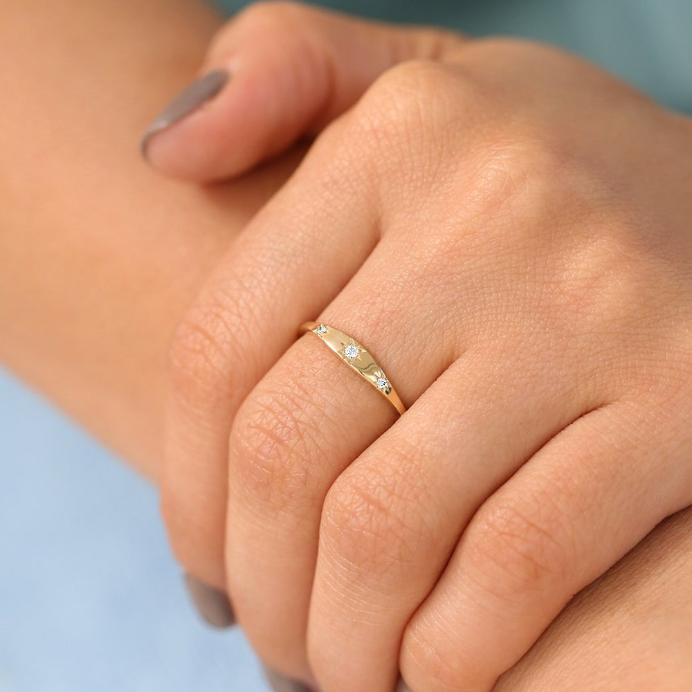14K Gold Star Setting 3 Diamond Stacking Ring