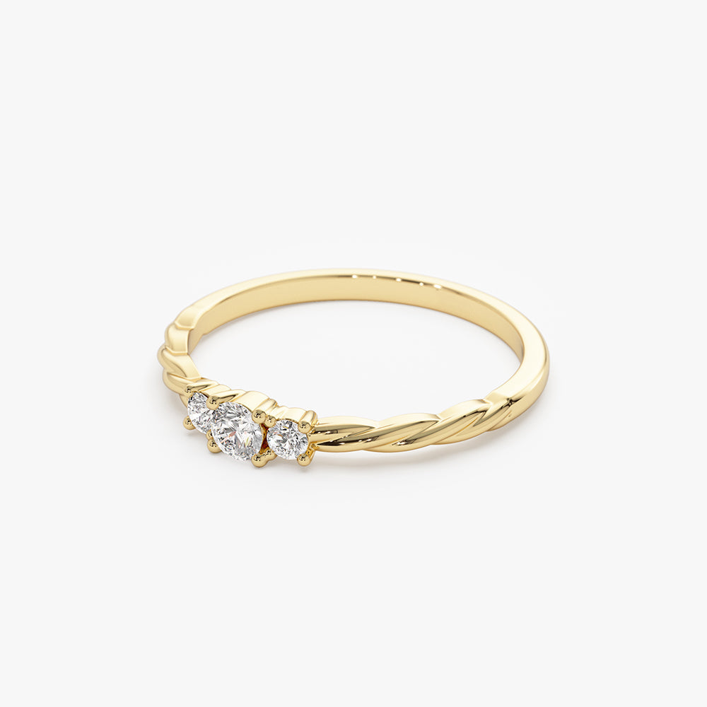 14k Gold Three Stone Dainty Diamond Twisted Ring - Geum Jewels