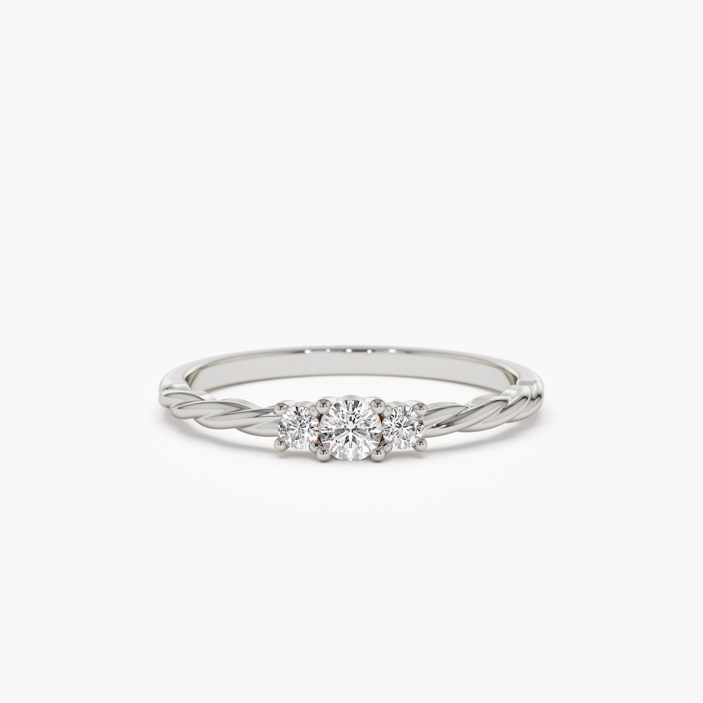 14k Gold Three Stone Dainty Diamond Twisted Ring - Geum Jewels