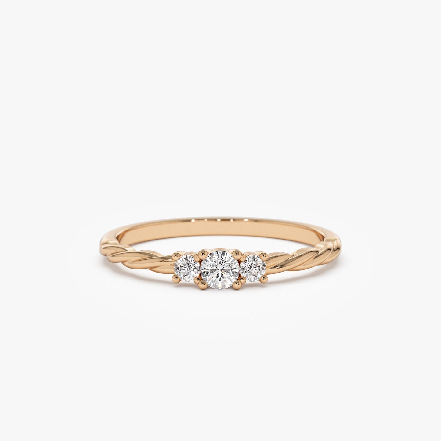14k Gold Three Stone Dainty Diamond Twisted Ring - Geum Jewels