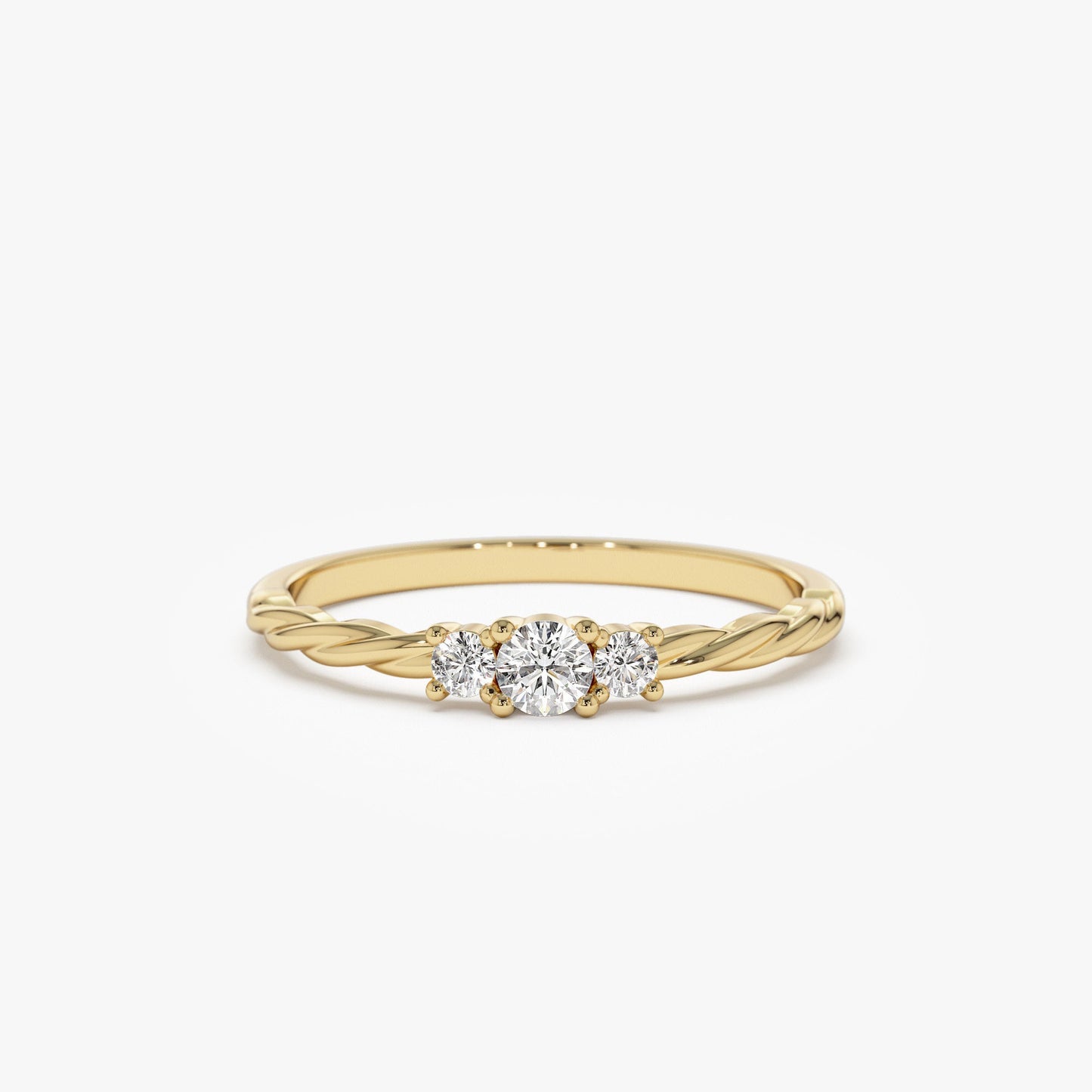 14k Gold Three Stone Dainty Diamond Twisted Ring - Geum Jewels