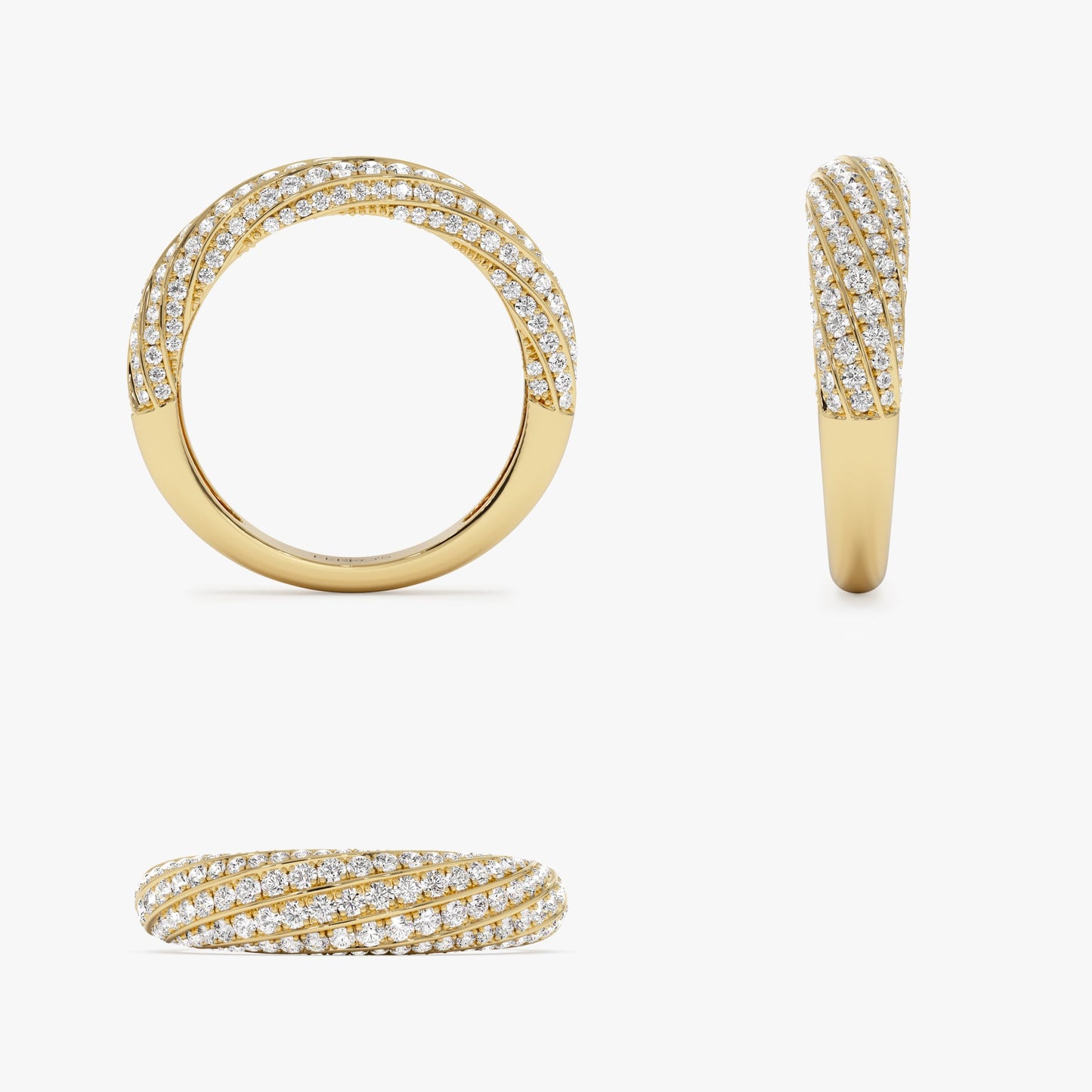 14k Gold Unique Twist Design Pave Diamond Ring