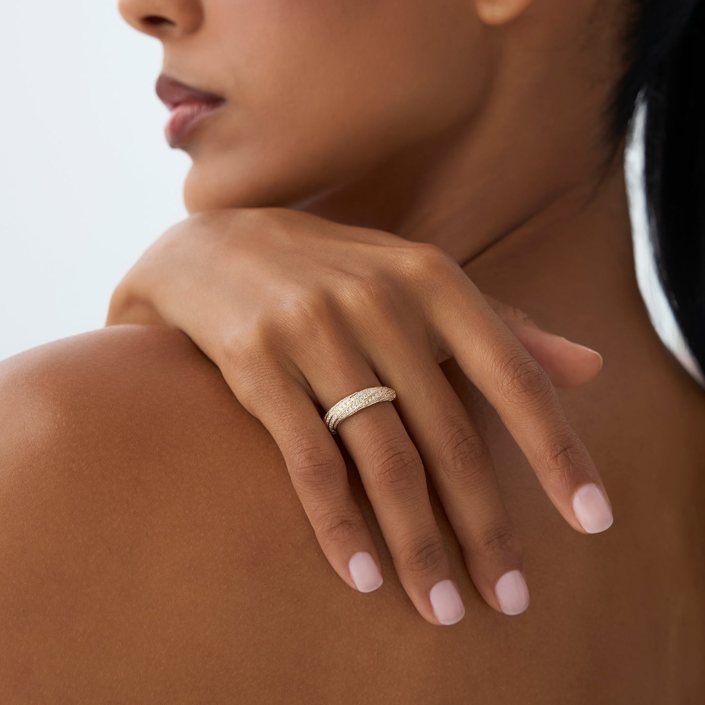 14k Gold Unique Twist Design Pave Diamond Ring