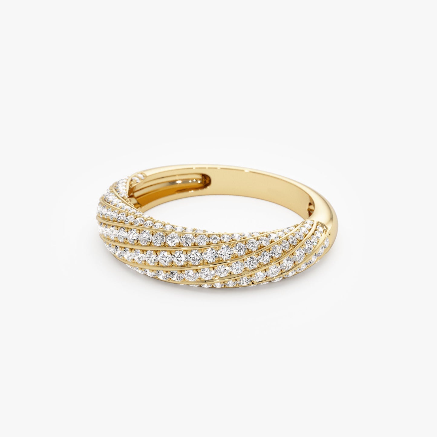 14k Gold Unique Twist Design Pave Diamond Ring - Geum Jewels