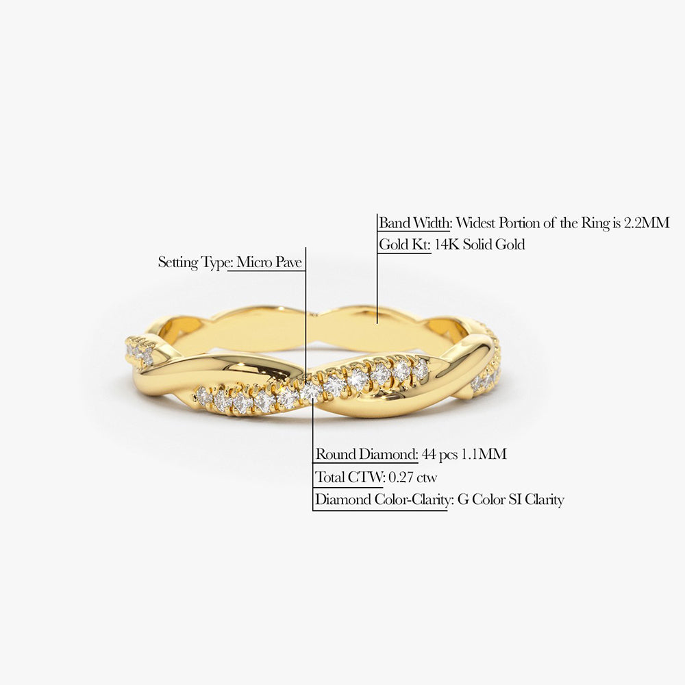 14K Gold Weaving Braid Eternity Diamond Ring