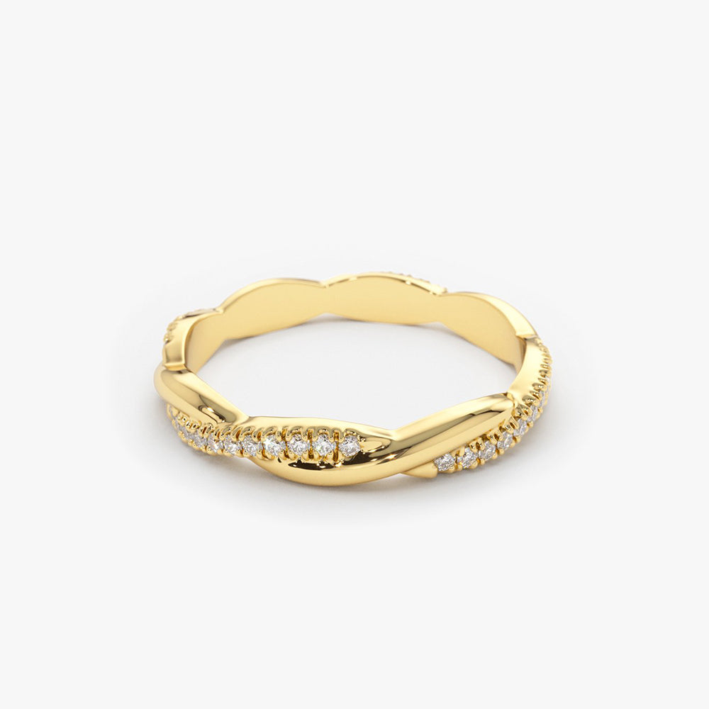14K Gold Weaving Braid Eternity Diamond Ring