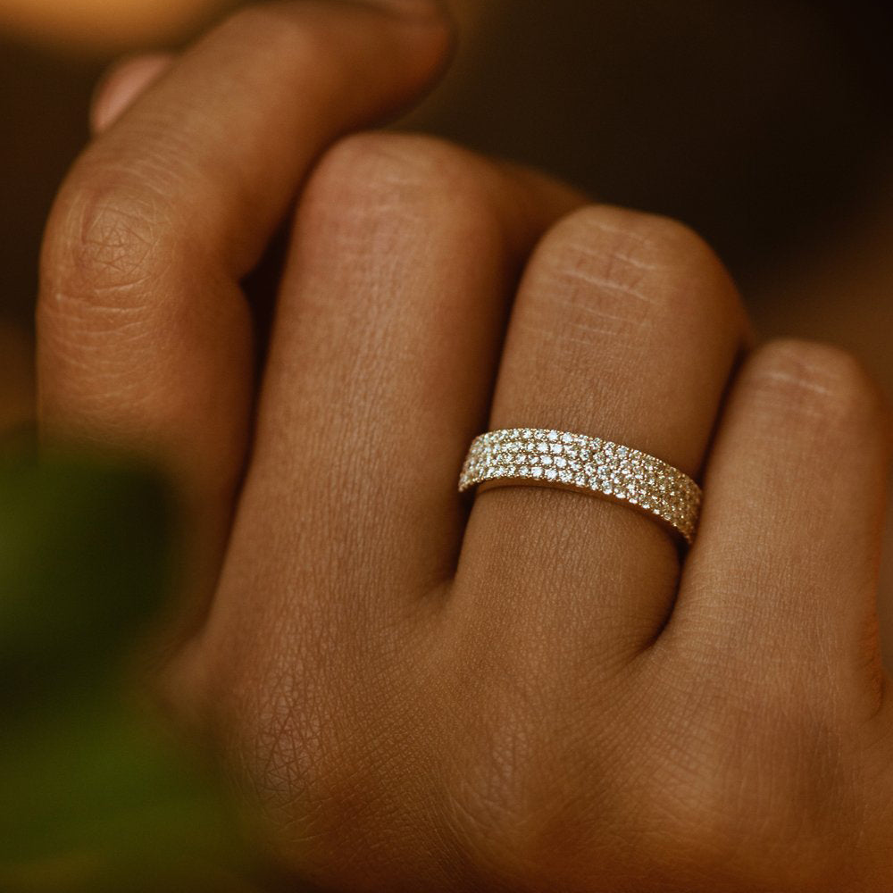 14k Half Eternity 4 Row Micro Pave Wedding Band