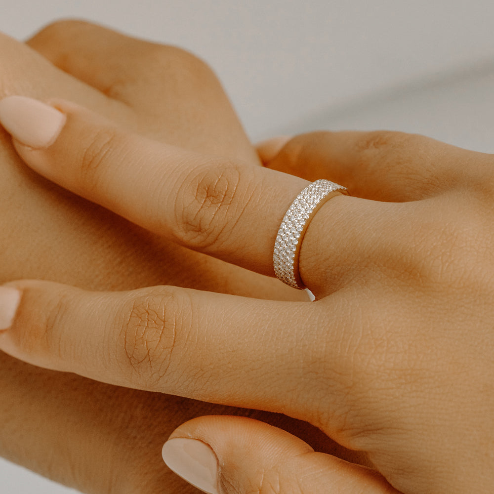14k Half Eternity 4 Row Micro Pave Wedding Band