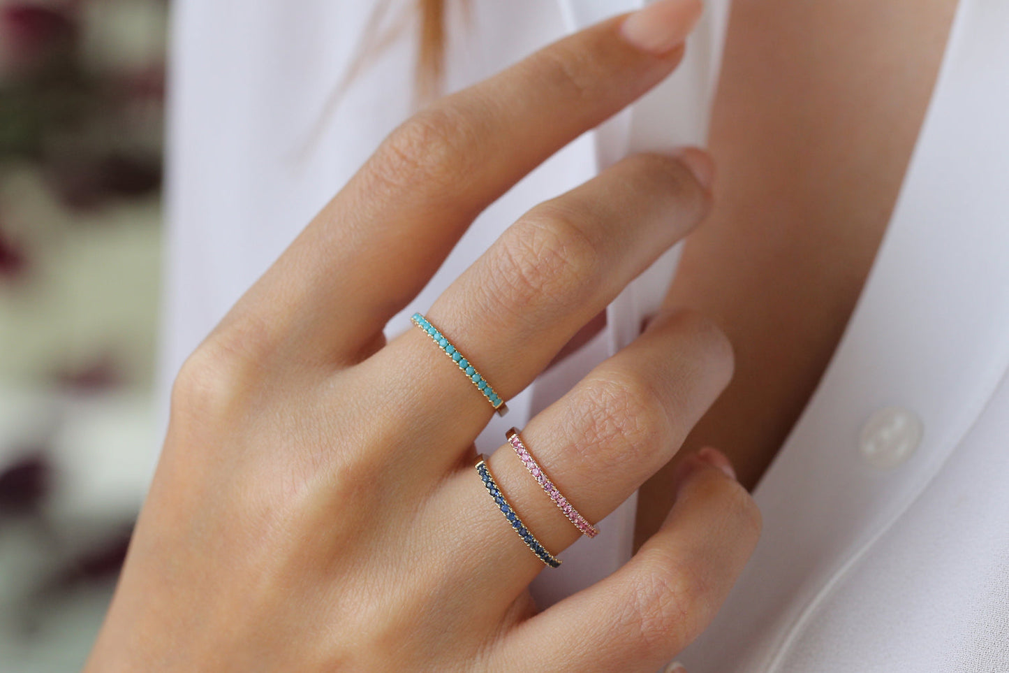 14k Half Eternity Pink Sapphire Ring