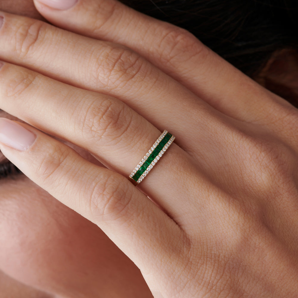 14k Half Eternity Square Emerald Anniversary Ring