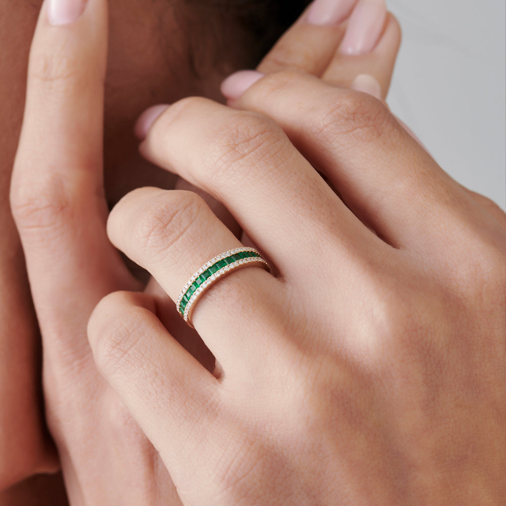14k Half Eternity Square Emerald Anniversary Ring
