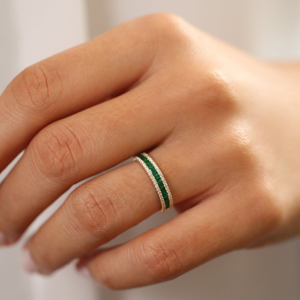 14k Half Eternity Square Emerald Anniversary Ring