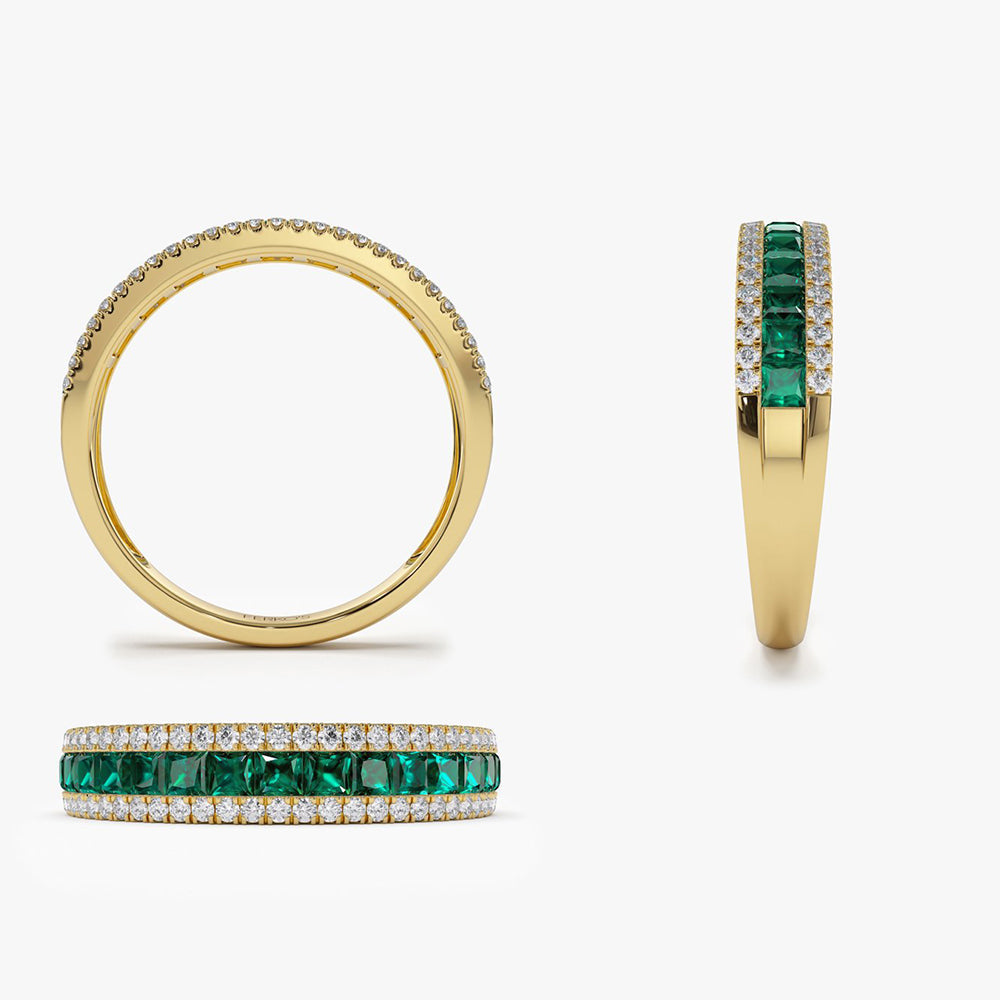 14k Half Eternity Square Emerald Anniversary Ring