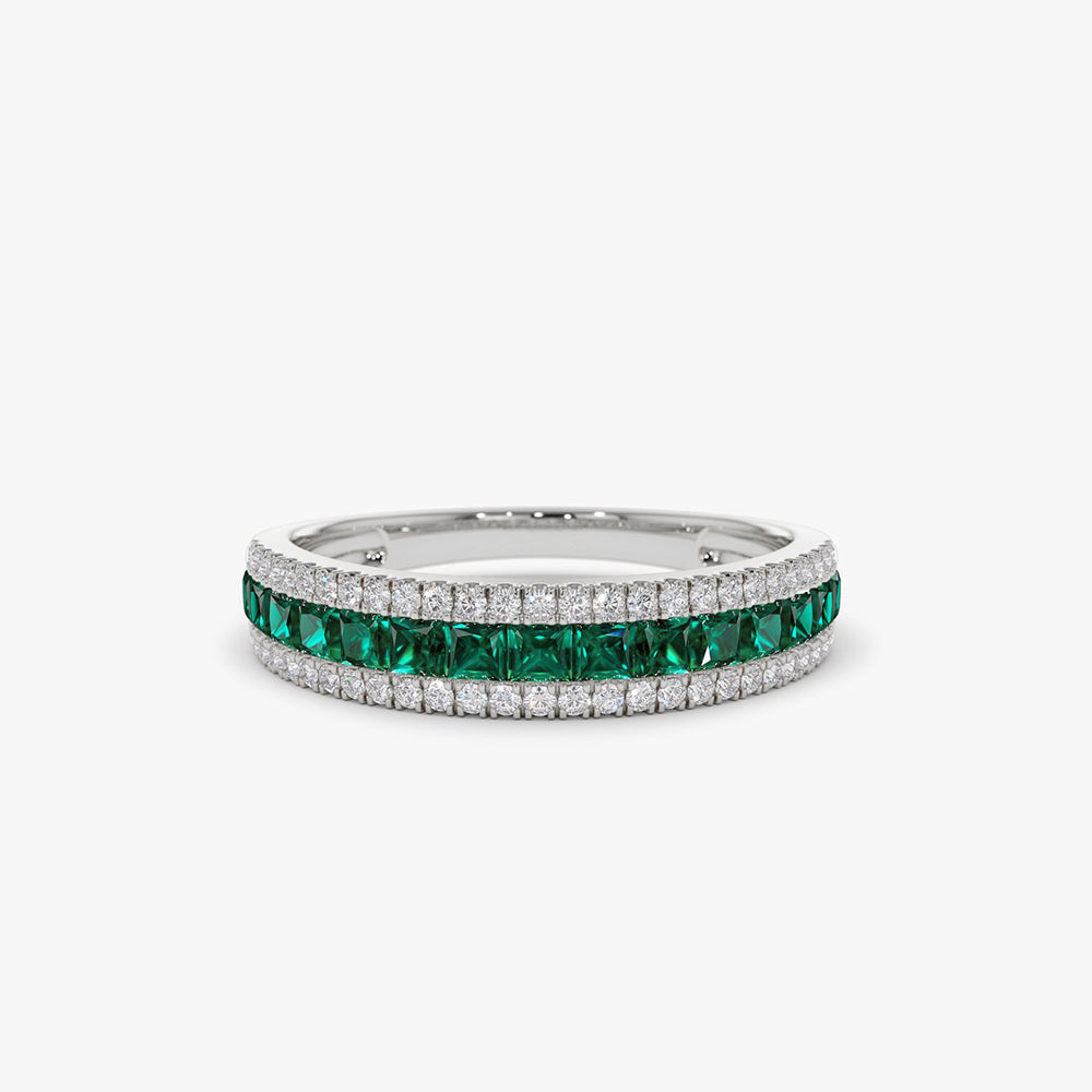 14k Half Eternity Square Emerald Anniversary Ring - Geum Jewels