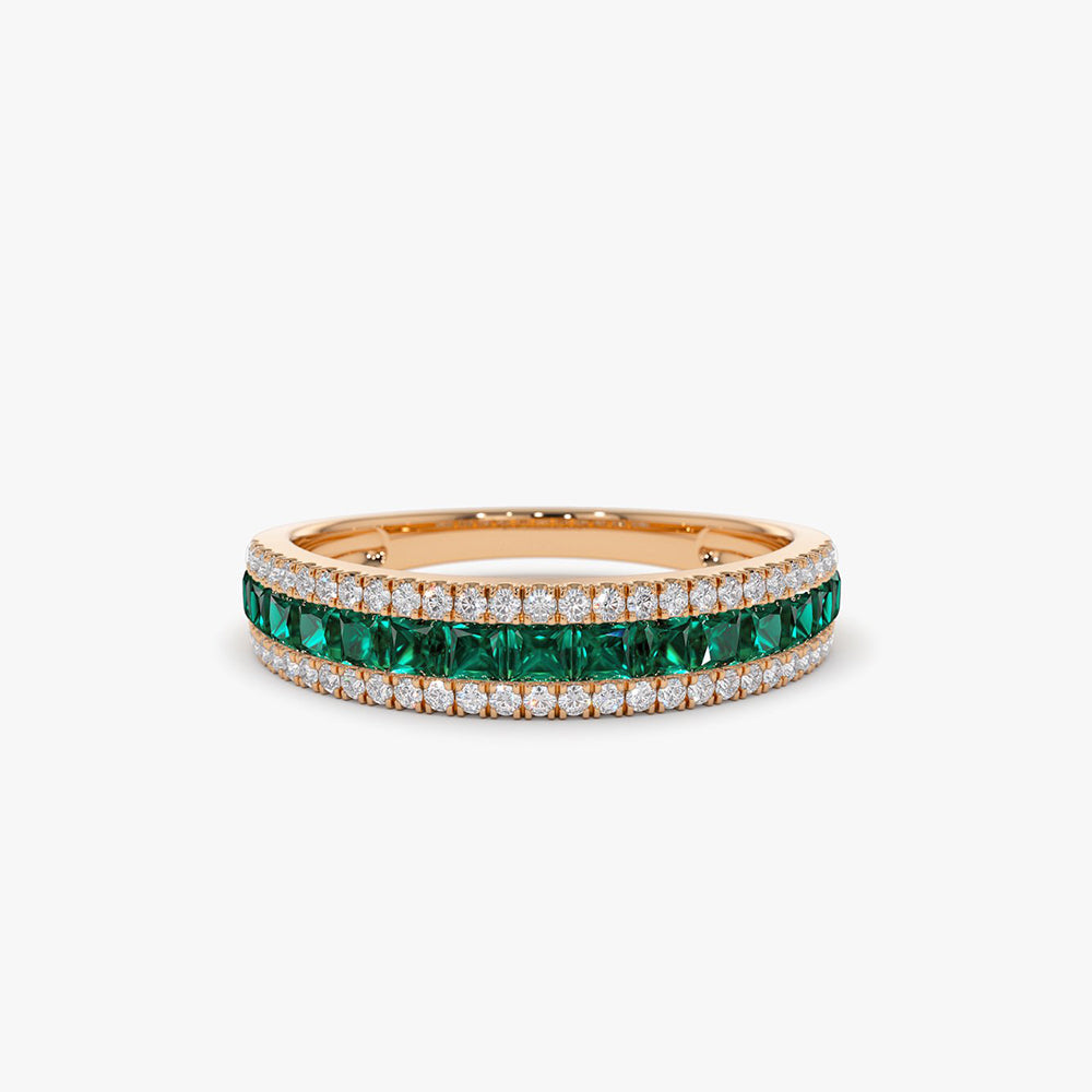 14k Half Eternity Square Emerald Anniversary Ring - Geum Jewels