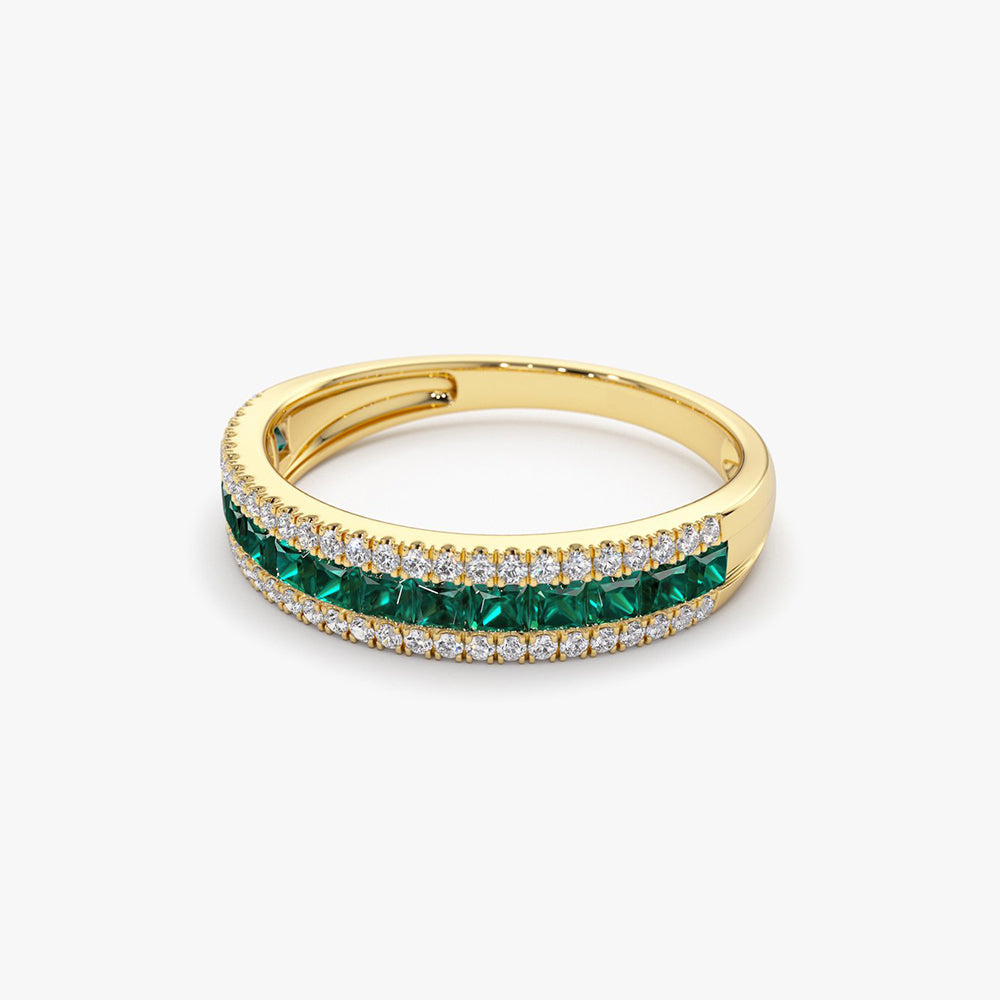 14k Half Eternity Square Emerald Anniversary Ring - Geum Jewels