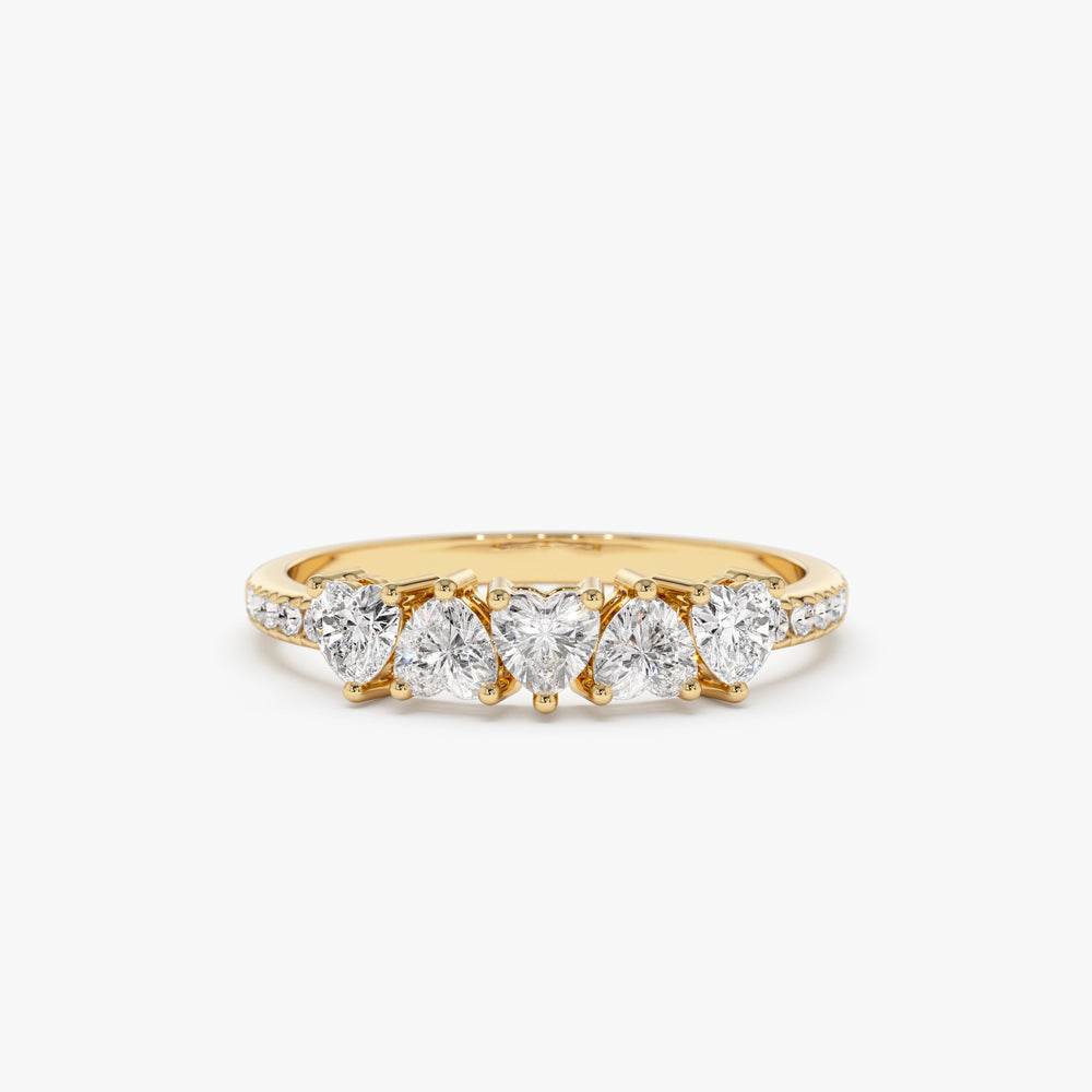 14k Heart Shaped Diamond Ring w/ Pave Diamonds - Geum Jewels