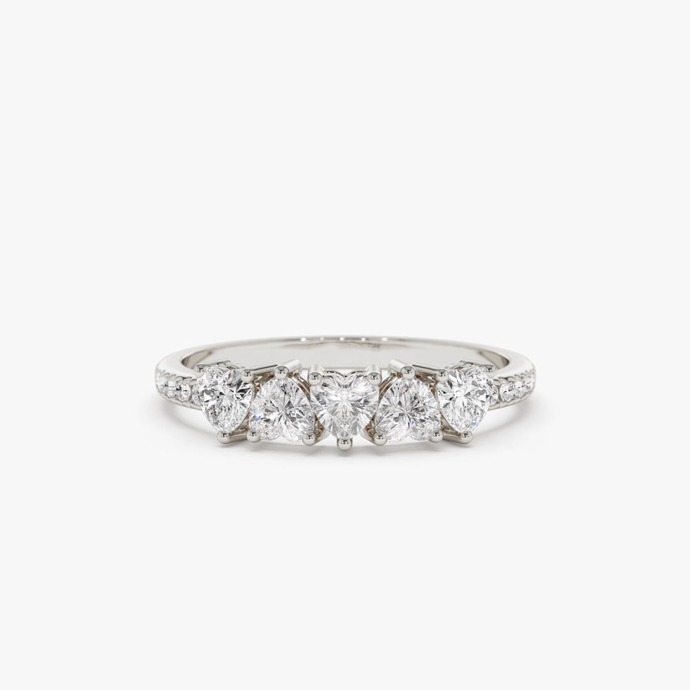 14k Heart Shaped Diamond Ring w/ Pave Diamonds - Geum Jewels